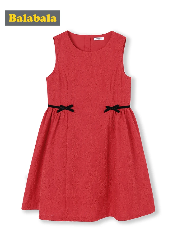 Balabala/кружевное платье без рукавов для девочек; двойной вельветовый галстук-бабочка на талии; ТРАПЕЦИЕВИДНОЕ свадебное платье для девочек-подростков