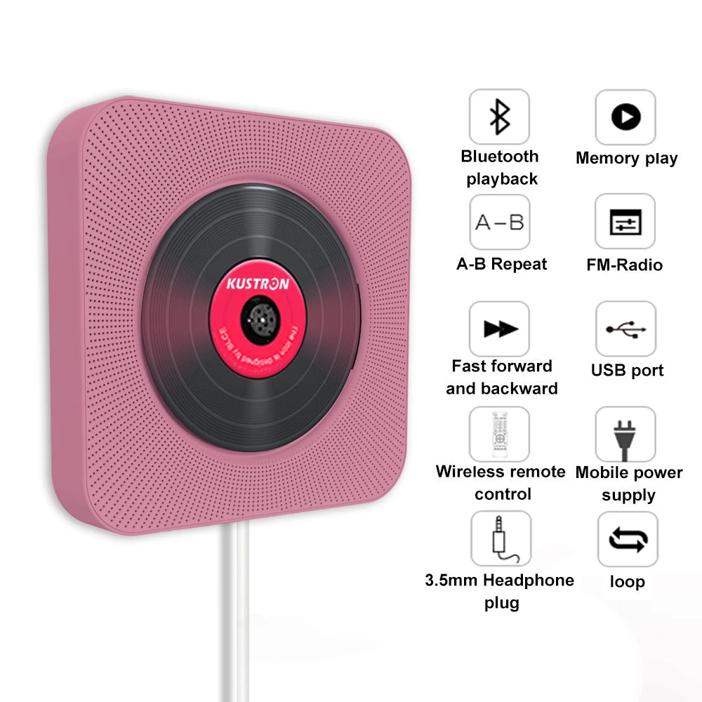 KUSTRON настенный Bluetooth cd плеер потяните переключатель с пультом HiFi динамик USB привод