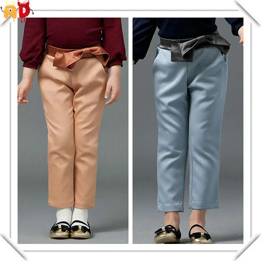 

AD Children's Sashes Bow Pants Age 2-10 Girls Satin Fabric Casual Trousers Winter Autumn Quality Clothes Kids Clothing Brand