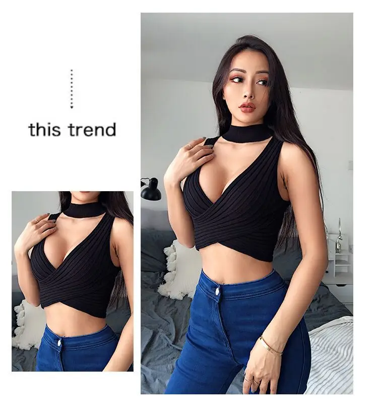 ZHYMIHRET Summer V Neck Halter Ribbed Tank Tops Women Knitted Wrap Ruched Festival Sexy Neon Crop Tops Female Haut Femme