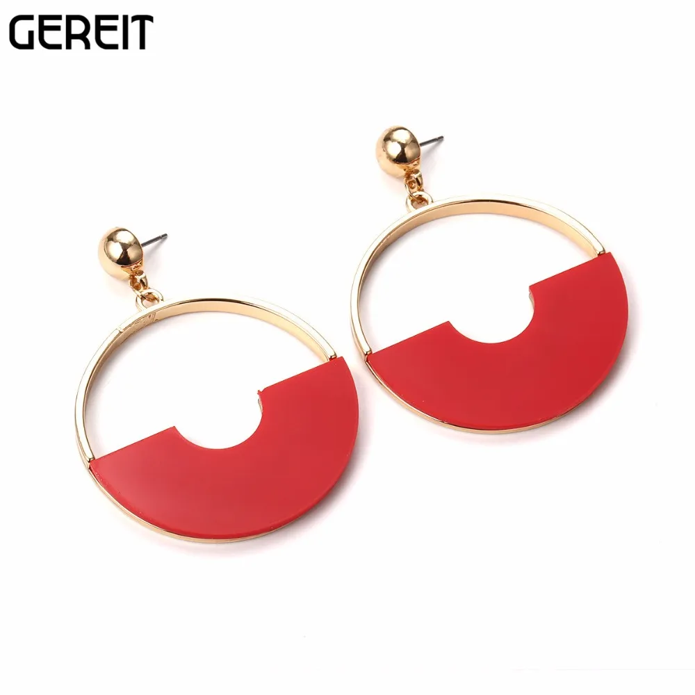 GEREIT Fashion New Trendy Red Hollow Round Dangle Earrings Popular