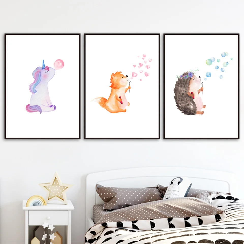 Rabbit-Fox-Raccoon-blowing-bubbles-Wall-Art-Canvas-Painting-Nordic-Posters-And-Prints-Decoration-Pictures-Baby (1)