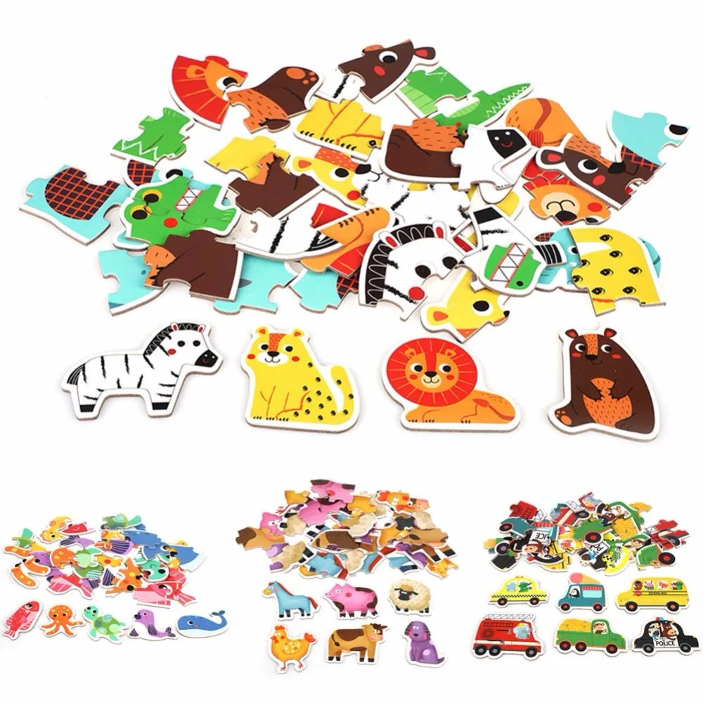

Wooden Puzzles Toys Sets Cartoon Animal Transportation Toys Kids Children Early Educational Games Puzzle Toys Gifts For Children