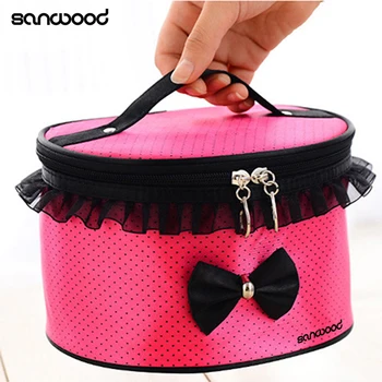 

Hanging Toiletry Travel Wash Organizer Case Bowknot Makeup Dots Zip Holder Bag