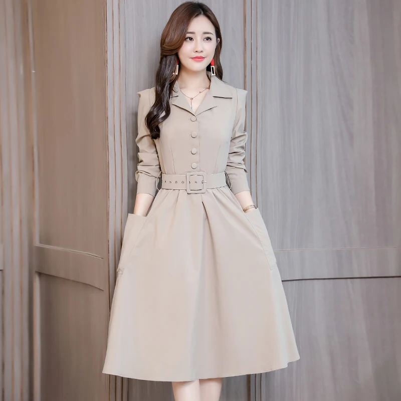 2019 autumn New Women's clothing dresses Korean version Slim slimming long temperament long-sleeved dress female sent Sashes