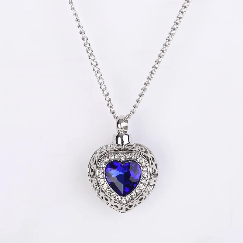 Women Jewelry Blue Ocean Stones Ashes Urn Cremation Pendant Necklace Opens Locketin Pendant