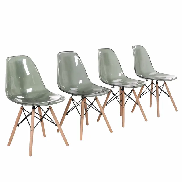 Best Price EGGREE Set of 4 Chairs Restore Design With Wood Style Restaurant Chair Black Smoke Grey Transparent Best Price EGGREE Set of 4 Chairs Restore Design With Wood Style Restaurant Chair Black Smoke Grey Transparent