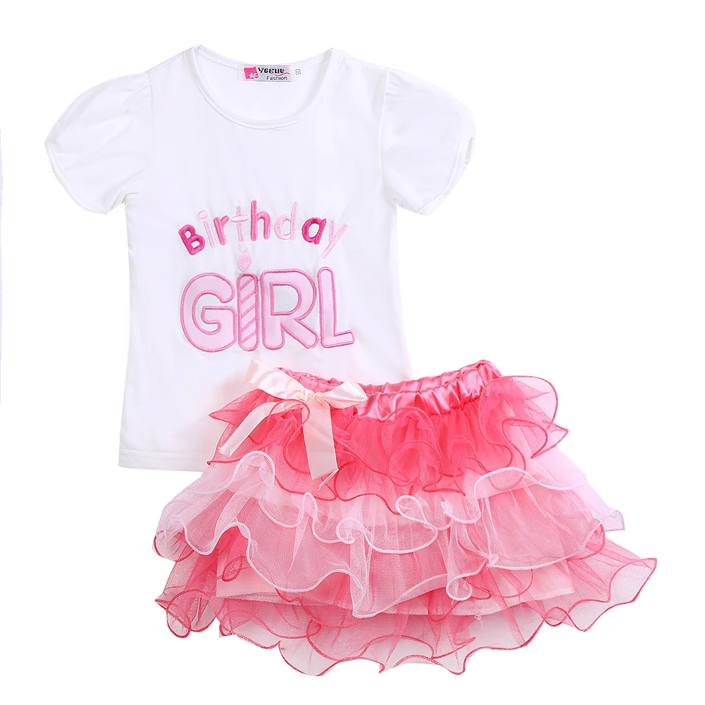 

Toddler Baby Girls Birthday Party Letter Short Sleeves Tops Layered Ribbon Tutu Skirt Dress Outfits