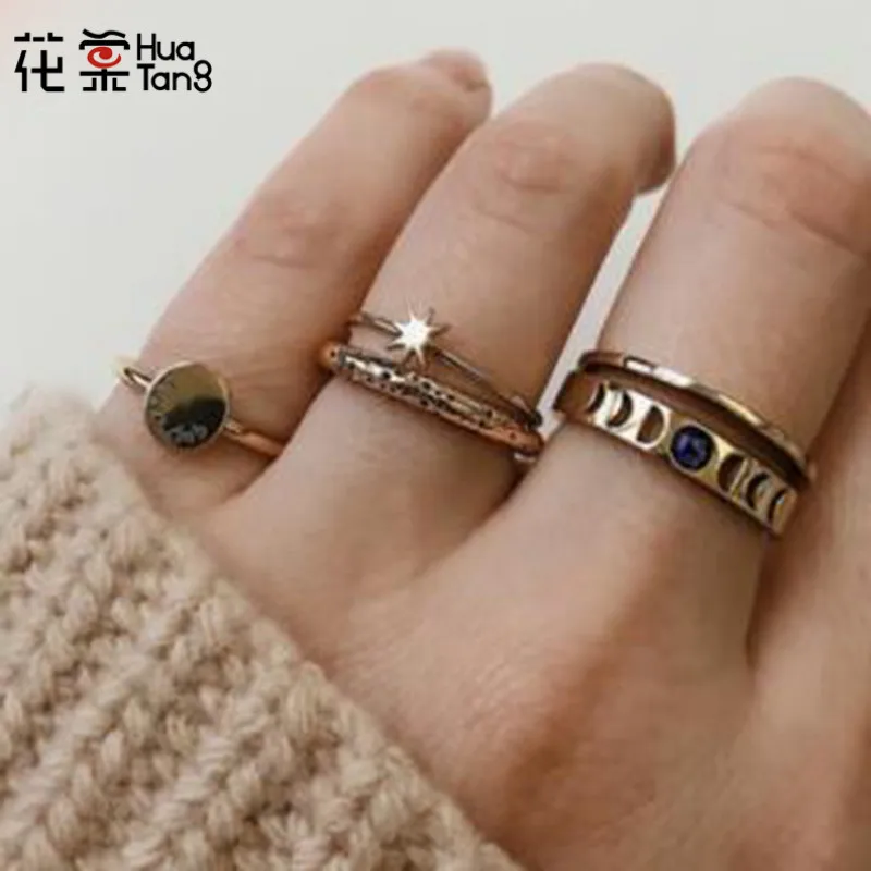 

HuaTang 5psc/set Hollow Geometric Rings Set for Women Gold Metal Star Knuckle Rings Female Anillos Jewelry 3778
