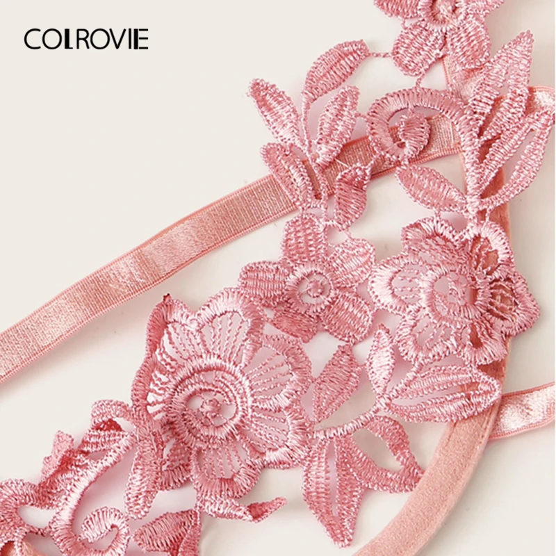 Женский прозрачный комплект нижнего белья COLROVIE розовый с бюстгальтером v