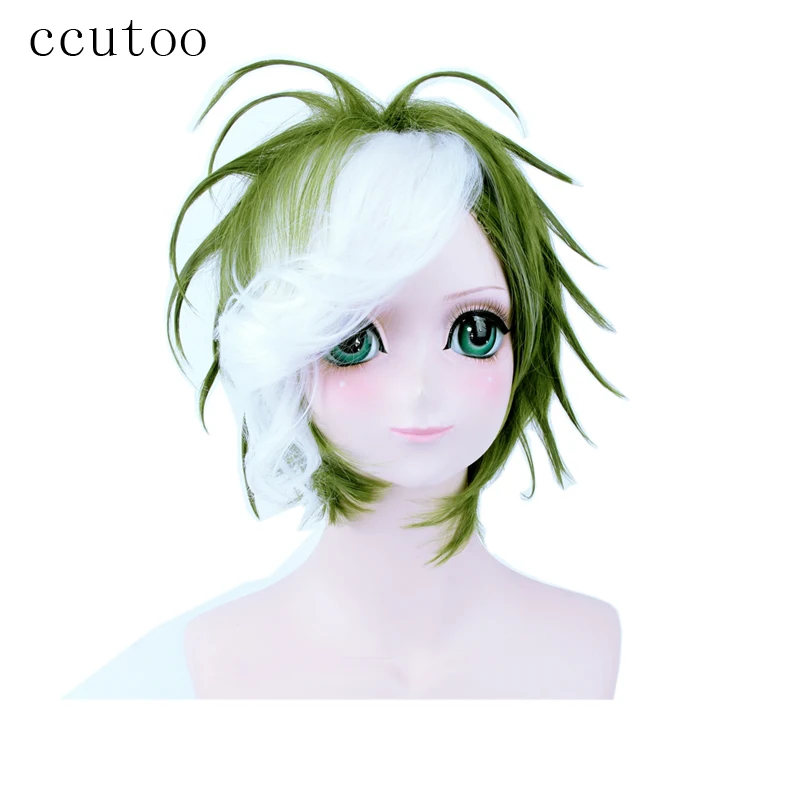 Ccutoo 30 см зеленый белый микс Короткие Пушистый синтетический парик Kabaneri Железной Крепости Икома Косплэй парик Термостойкость волокно