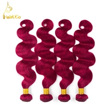 HairUGo Hair Pre-colored 4 Bundles Brazilian Hair Extensions bug Color Body Wave Non Remy Human Hair 8-26Inch