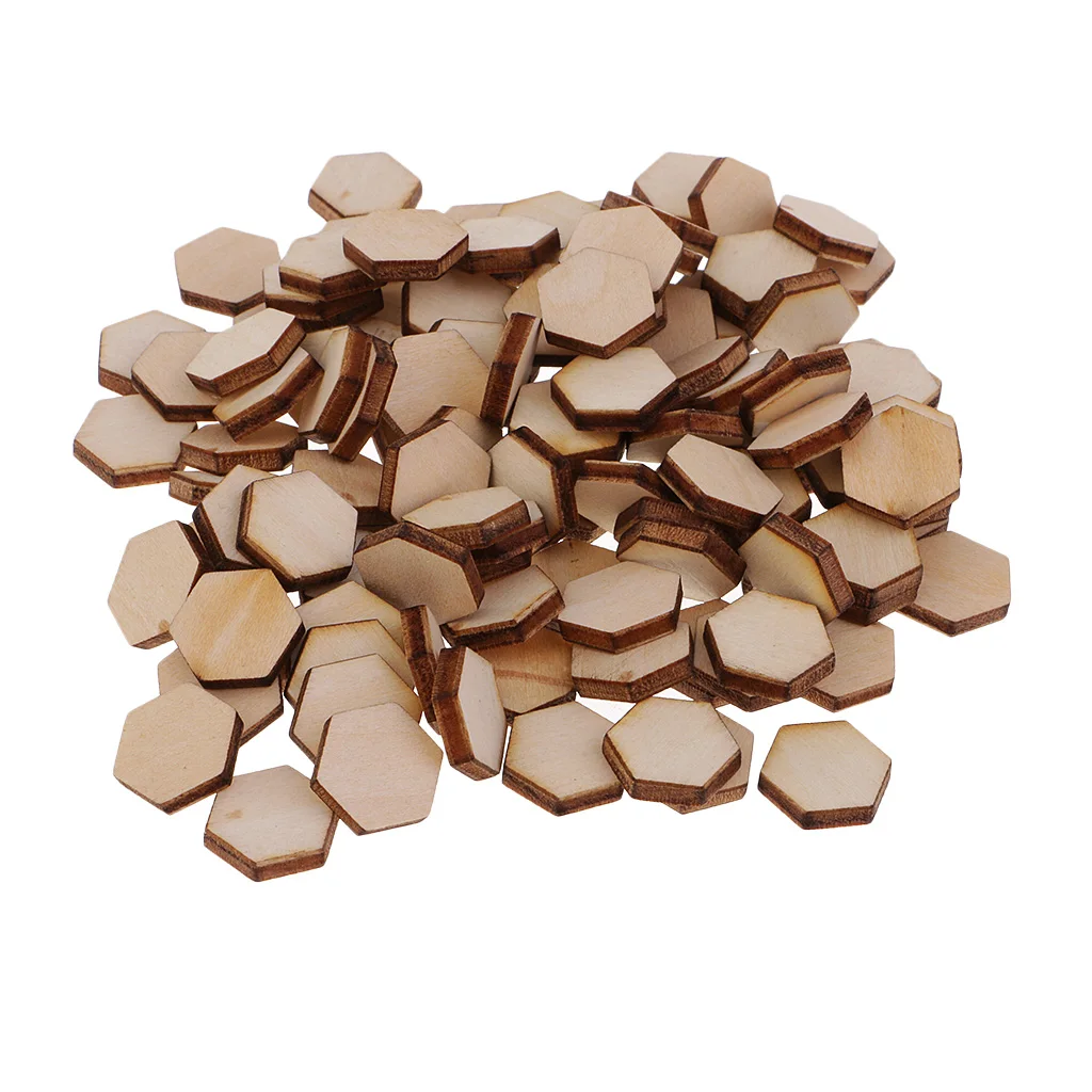 50/100/200pcs Wooden Hexagon Shapes MDF Cutouts Blank Embellishments Craft for DIY Scrapbooking Card Making Decoration Ornaments