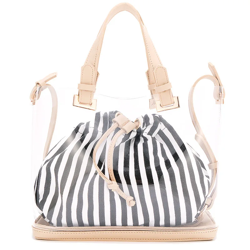 

Transparent beach bag summer 2019 printed canvas large capacity crossbody bags for women with wide shoulder strap hand b