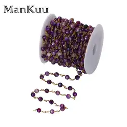Mankuu мм 6 мм граненый Натуральный горный хрусталь фиолетовый Агаты Круглый бисер цепи позолота латунь медь цепи для изготовления ювелирных