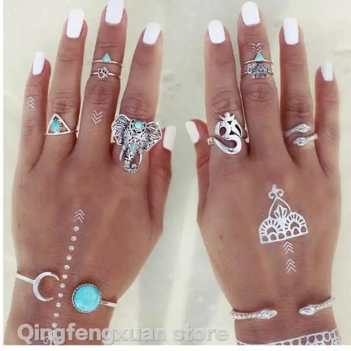 

European and American popular bohemian elephant yoga kit ring 8pcs