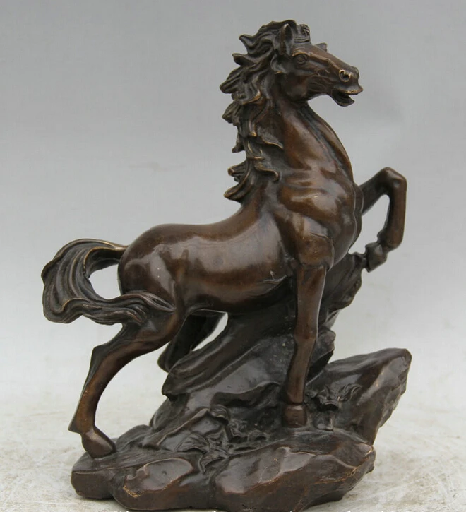 

song voge gem S1661 8" Chinese Bronze Folk animal success Run Zodiac Year Horse Statue sculpture