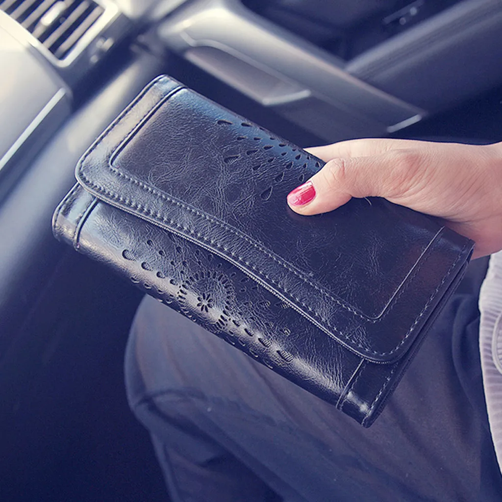 Aelicy для женщин ретро выдалбливают длинный кошелек руки принять бумажник разработан из искусственной кожи ручной клатч Мода Портмоне