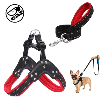 

Nylon Dog Harnesses Step in Soft Mesh Padded Small Dog Puppy Harness Leash Set Safety For Walking S M L