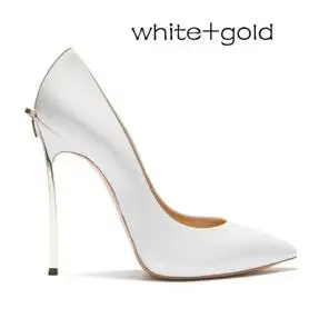 Г., осенние высококачественные пикантные женские туфли-лодочки обувь с острым носком свадебные туфли-лодочки на высоком тонком каблуке с бантом обувь для вечеринок - Цвет: white with gold