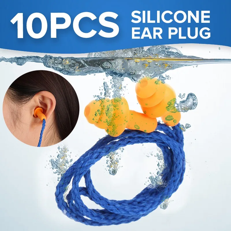 NEW 10Pcs Soft Silicone Corded Ear Plugs ears Protector Reusable Hearing Protection Noise Reduction Earplugs Earmuff NEW 10Pcs Soft Silicone Corded Ear Plugs ears Protector Reusable Hearing Protection Noise Reduction Earplugs Earmuff