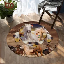 BeddingOutlet 3D Animal Floor Mat Dreamcatcher Round Carpet Galloping Wild Horse Area Rugs Butterfly Non-slip Yoga Mat 150cm