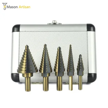 

5Pcs/Set HSS Step Drill Bit Woodworking Cone Drill Round Shank Wood Cutter for Power Tool Hole Saw Drilling Tool