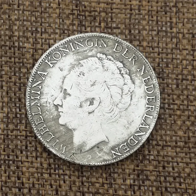 

1943 Queen Wilhelmina Koningin Der Nederlanden old white copper and silver coins foreign dollar can blow the diameter of 38MM