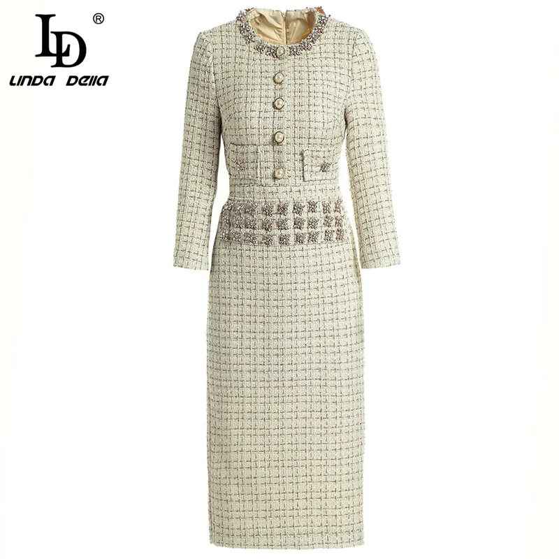 LD LINDA DELLA Fashion Runway Herfst Winter Jurken vrouwen Lange Mouwen Gorgeous crystal Frezen Vintage Pencil Elegante Jurk LD LINDA DELLA Fashion Runway Herfst Winter Jurken vrouwen Lange Mouwen Gorgeous crystal Frezen Vintage Pencil Elegante Jurk