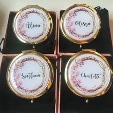 12 шт. в партии, индивидуальное имя, свадебное компактное зеркало, персональный подарок для невесты, девичник, Свадебные вечерние подарки