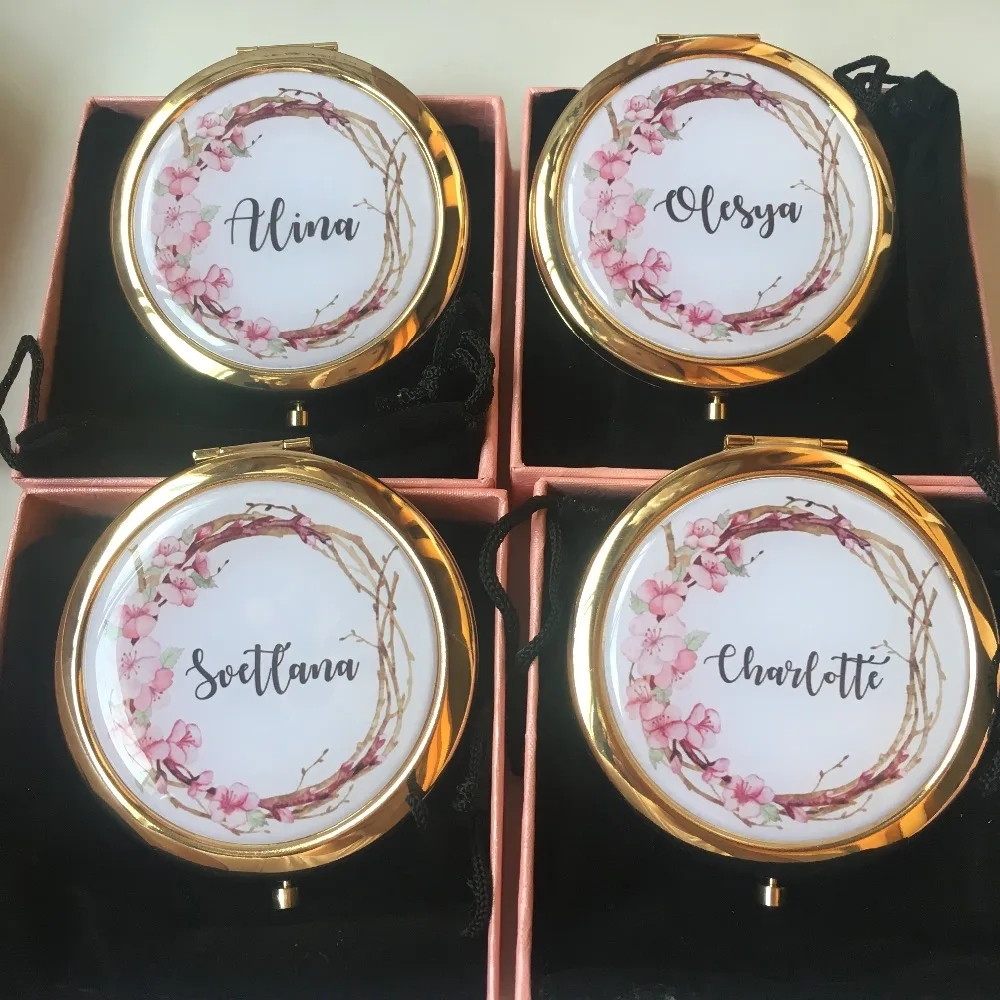 

Free Shipping 12 pcs lot Custom name wedding compact mirror personalized bridesmaid gift bachelorette bridal party gifts