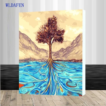 

Framed Picture DIY Painting By Numbers Sexy Trees Landscape Handpainted Oil For Home Decor Box Send 40x50cm