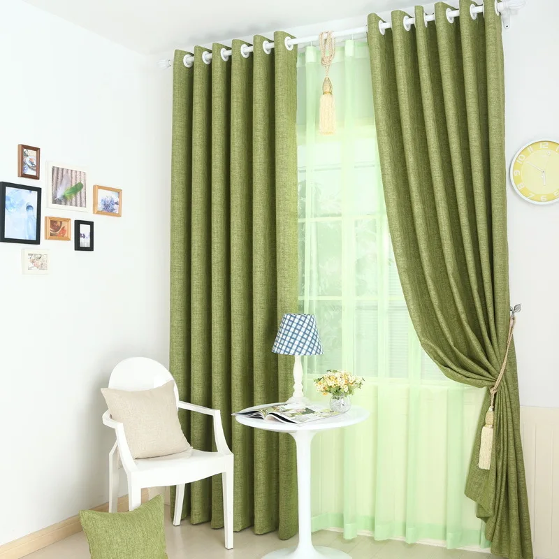 Grade Classic Modern Simple Solid Elegant Green Linen Blackout Curtains