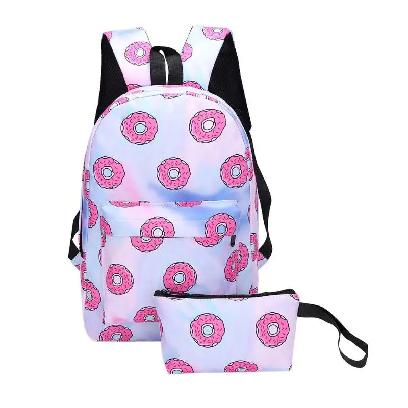 

2pcs Casual Bags 3D Print Zipper Large Capacity Backpack Girls Shoulder Pencil Case School Bag Students Preppy Style Lovely Bag