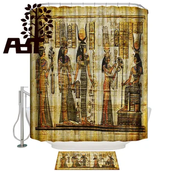 

Art Store Hieroglyphic Carvings Ancient Egyptian Temple Shower Curtain Bath Sets With Rugs Bathroom Accessory Sets Waterproof