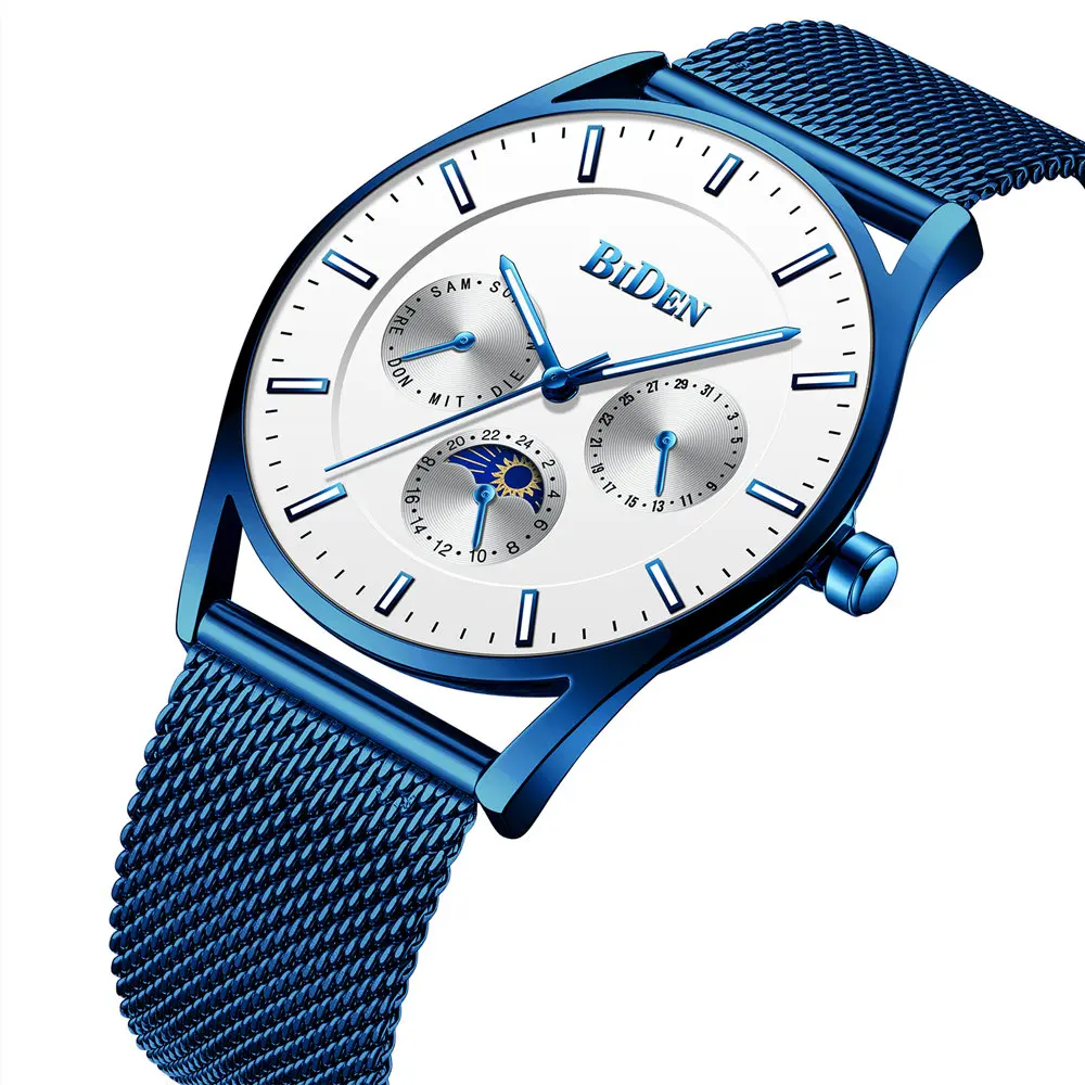 

Mens Watches Top Brand Luxury Simple Slim Blue Quartz Watch Men Ultra Thin Fashion Steel Waterproof Wrist Watch Man Male Clock