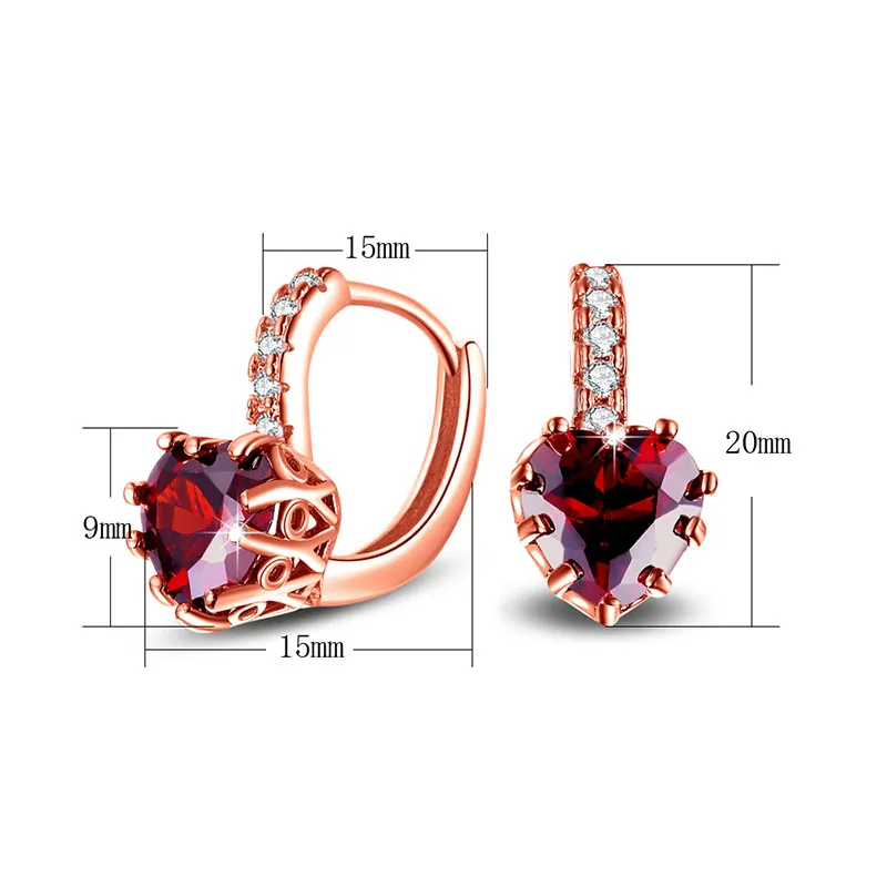 1 пара, хит, Uloveido, корейские свадебные серьги для женщин, серьги с красным сердцем, камни, розовое золото, цвет, висячие серьги