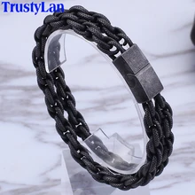 TrustyLan, черный, твердый, нержавеющая сталь, мужской браслет-цепочка с магнитной застежкой, мужские браслеты и браслеты,, ювелирное изделие, браслет