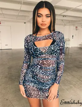 

Leopard Print Long Sleeve Bikini Cover up Two Piece Beach Dress Hollow Out Chiffon Women Sexy Summer Holiday Beach Cover up