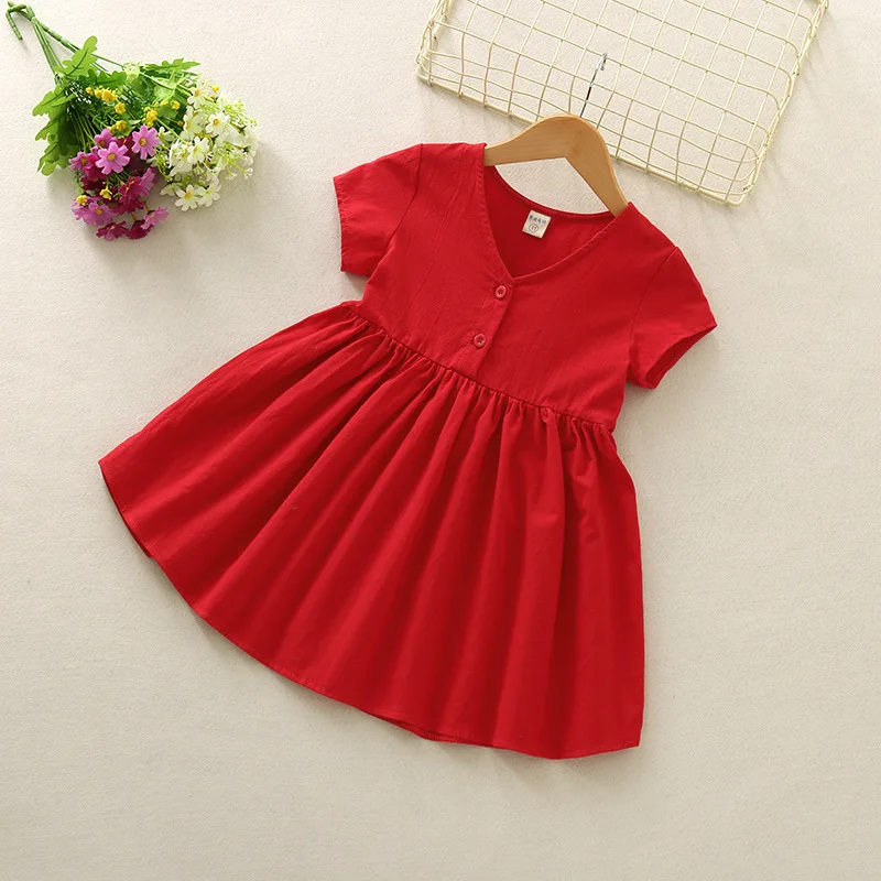 

2019 Summer Baby Girls Dress Short Sleeve Girl Dresses Solid Color Cotton Dress 2-6 Years Kids Baby Girl Clothes