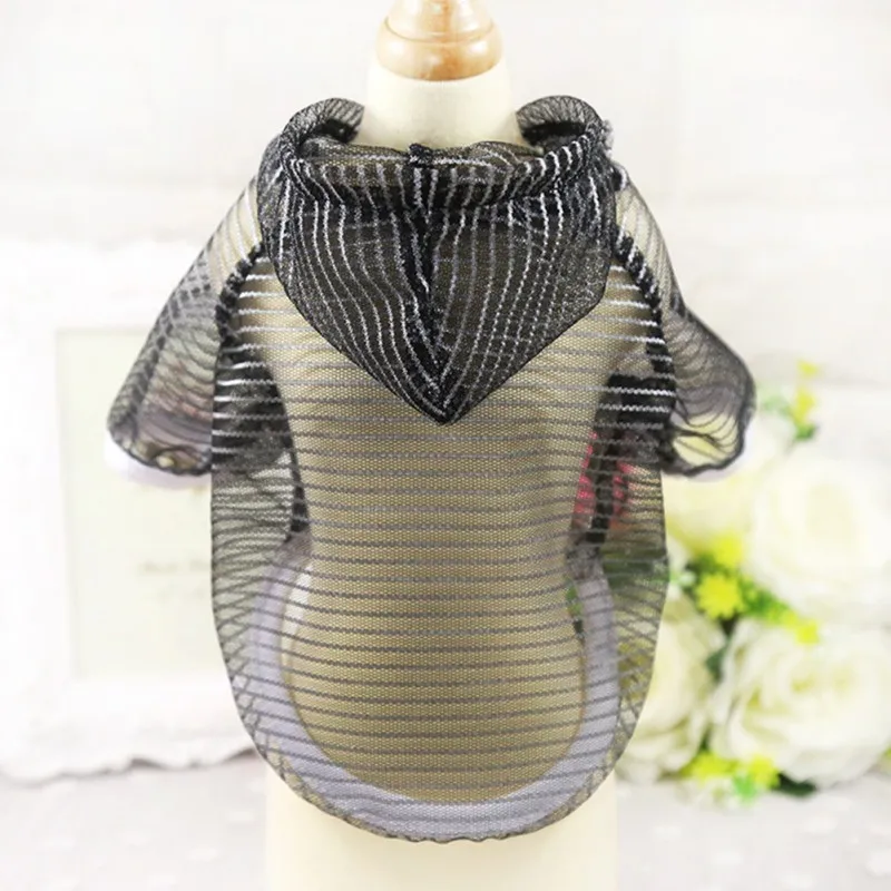 

Net Cap Hoodie Pet Dog Clothes Spring Summer Breathable Puppy Sunscreen Stripe Shirt Pet Supplies