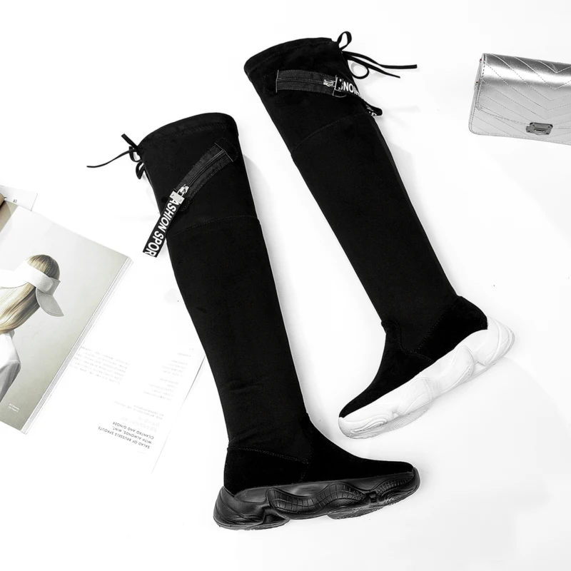 

Moxxy Winter Boots Women Sock Boots Woman Over the Knee Boots Black Sneakers Platform Boots Stretch Fabric Ladies Shoes Women