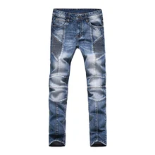 Мужские джинсы, дизайнерские байкерские джинсы для мужчин, облегающие джинсы E1701