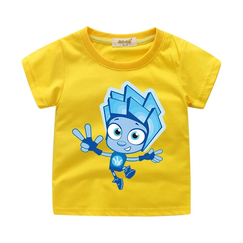 Детские футболки с персонажами мультфильма «Мастера Фиксики», топы, костюм для мальчиков, летняя одежда Повседневная футболка с принтом для девочек детская футболка, WJ131 - Цвет: Yellow Tshirt