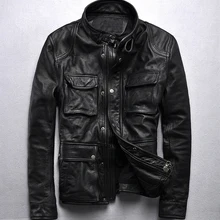 Мужская куртка из натуральной кожи, Молодежный стиль, Воловья кожа, локомотив, короткое пальто, стоячий воротник, тонкая Осенняя зимняя одежда черного цвета