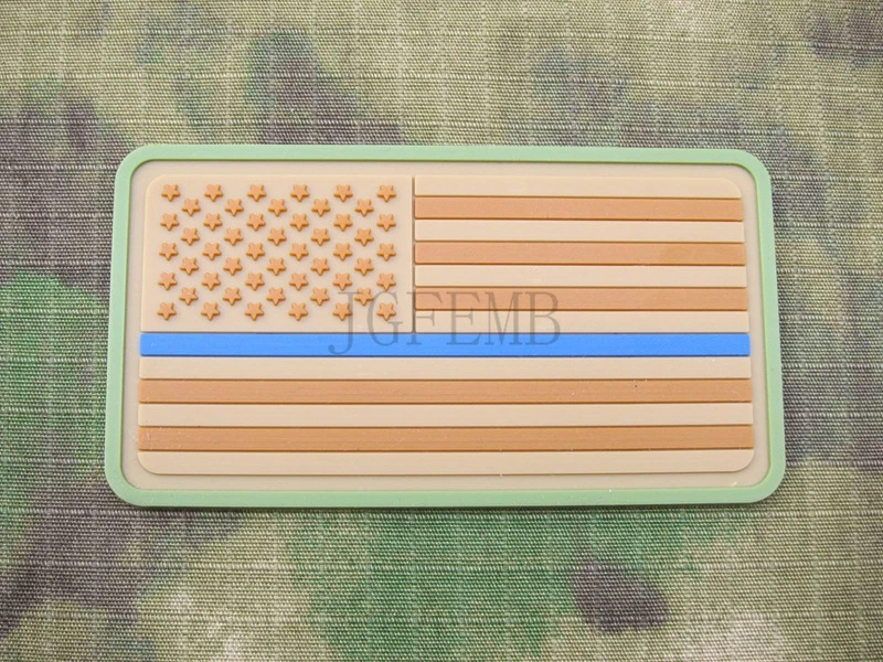 Image tan background tan design The thin blue line America flag Police SWAT Military Morale 3D PVC Velcor Patch PB1368