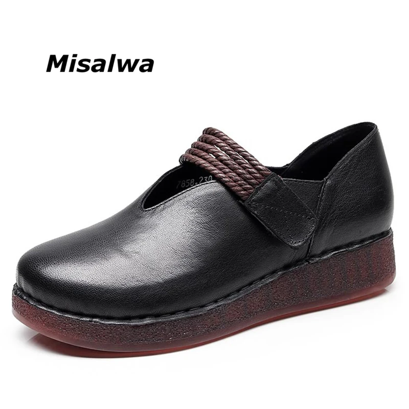 

Misalwa Handmade Leather Soft Sole National Wind Women's Flats 2018 Spring Summer Autumn New Casual Sticky Strap Shoes
