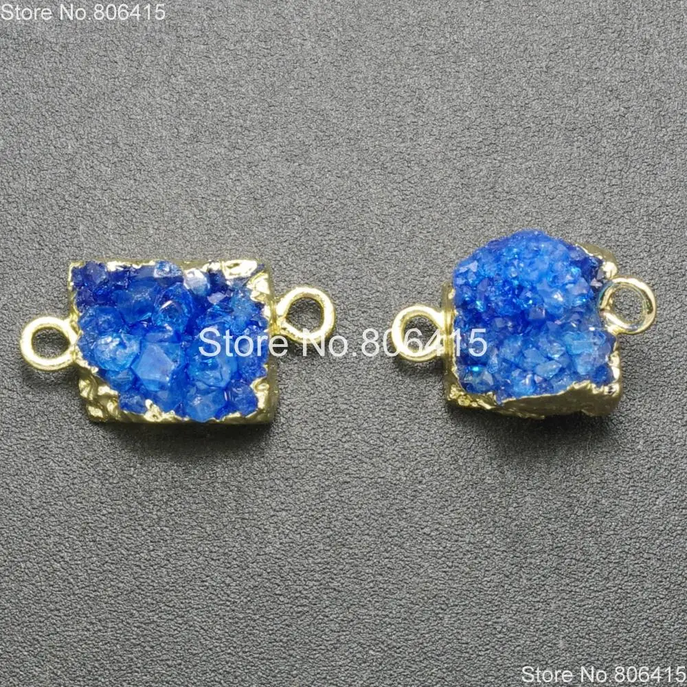 Natural Blue Small Druzy Quartz Geode Gems Stones Nugget Bracelet Connector Charm Pendant Beads Gold 10Pcs/Pack | Украшения и