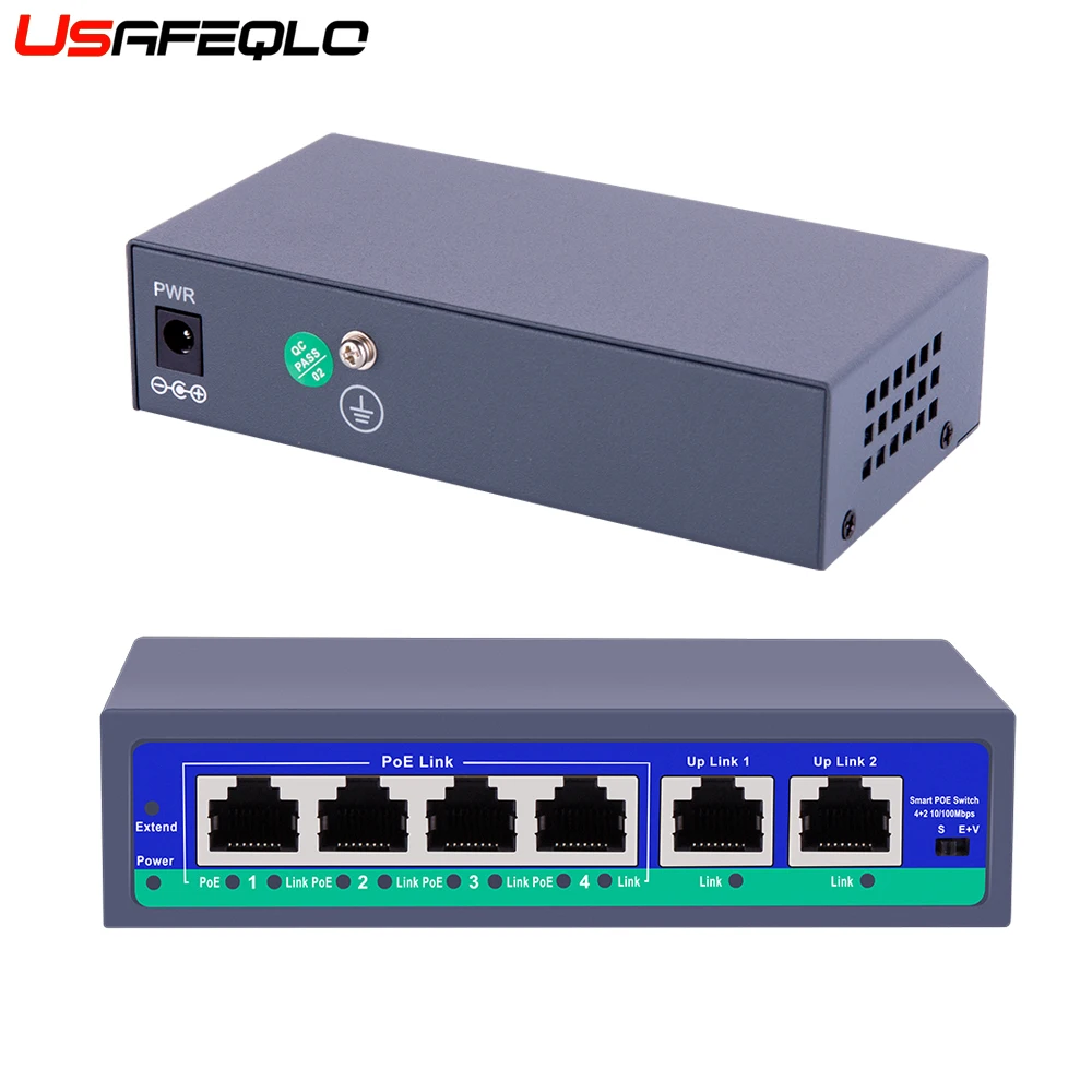 

6 Port 10/100Mbps 4 POE Port & 2 Uplink Power Over Ethernet Switch Adapter
