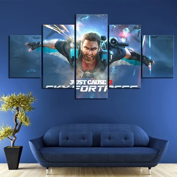 

5 Piece Video Game Just Cause 3 Sky Fortress Poster HD Wall Pictures Rico Rodriguez Canvas Art Paintings for Home Decor Wall Art